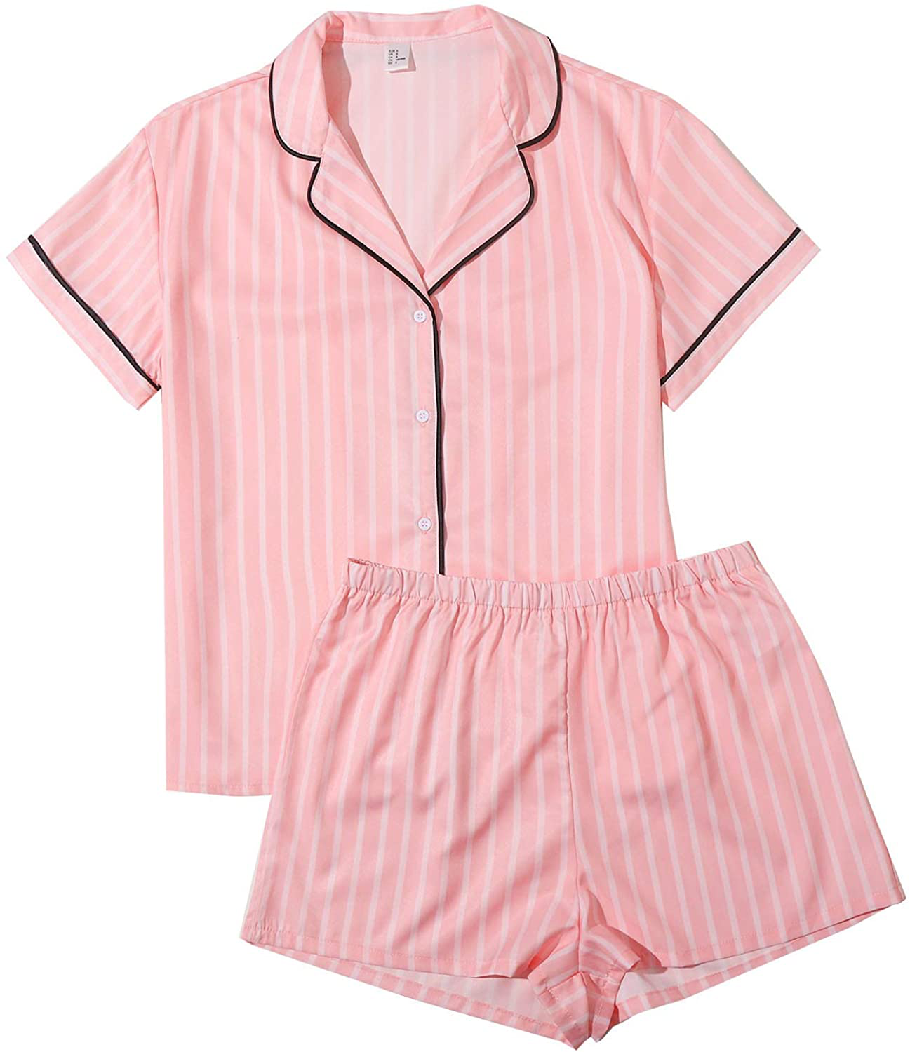Floerns Women's Notch Collar Palm Leaf Print Sleepwear Two Piece Pajama Set Apparel & Accessories > Clothing > Sleepwear & Loungewear > Pajamas Floerns Pink Stripe Large 