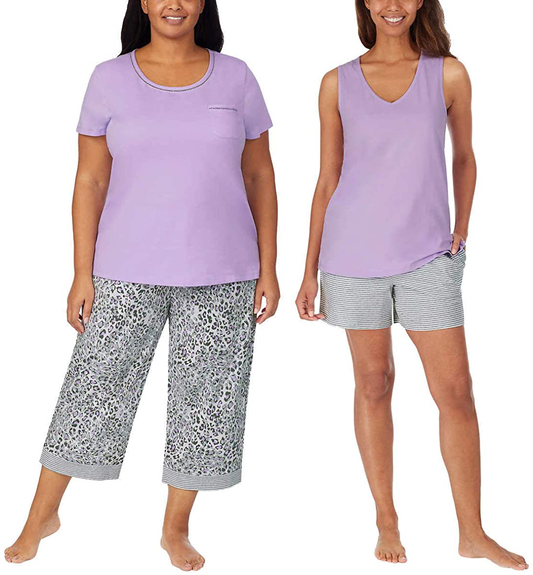 Carole Hochman Women's 4 Piece Pajama Set - Tank Top, Short Sleeve Top, Short, and Capri Pant Apparel & Accessories > Clothing > Sleepwear & Loungewear > Pajamas Carole Hochman Purple-lavender Small 
