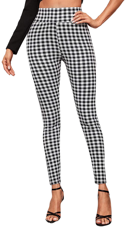 SweatyRocks Women's Casual Skinny Leggings Stretchy High Waisted Work Pants Apparel & Accessories > Clothing > Activewear SweatyRocks Elastic High Waisted Plaid X-Large 