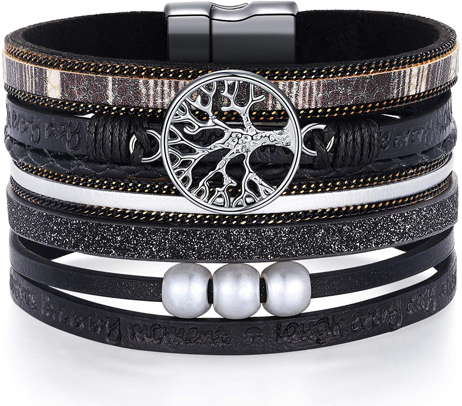 Inspirational Tree of Life Leather Bracelets for Women,Christmas Birthday Jewelry Gifts for Teen Girls Arts & Entertainment > Party & Celebration > Gift Giving Desimtion Black  