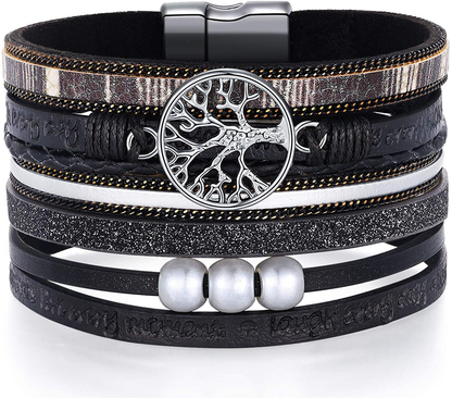 Inspirational Tree of Life Leather Bracelets for Women,Christmas Birthday Jewelry Gifts for Teen Girls Arts & Entertainment > Party & Celebration > Gift Giving Desimtion Black  