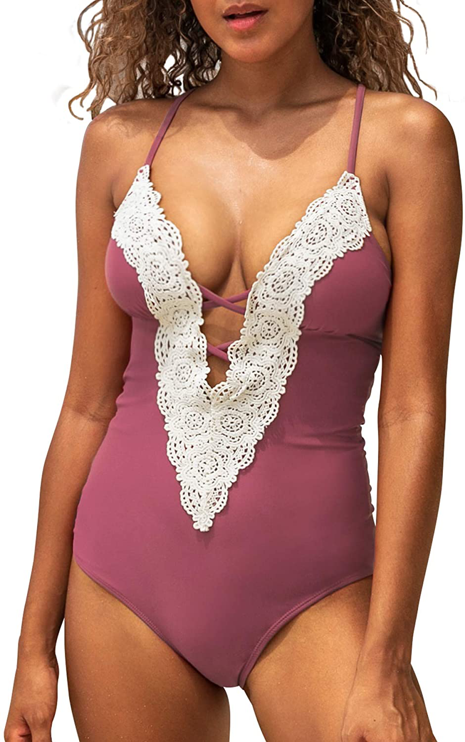 CUPSHE Fashion Women's Ladies Vintage Lace Bikini Sets Beach Swimwear Bathing Suit Apparel & Accessories > Clothing > Swimwear CUPSHE Red Bean Small 