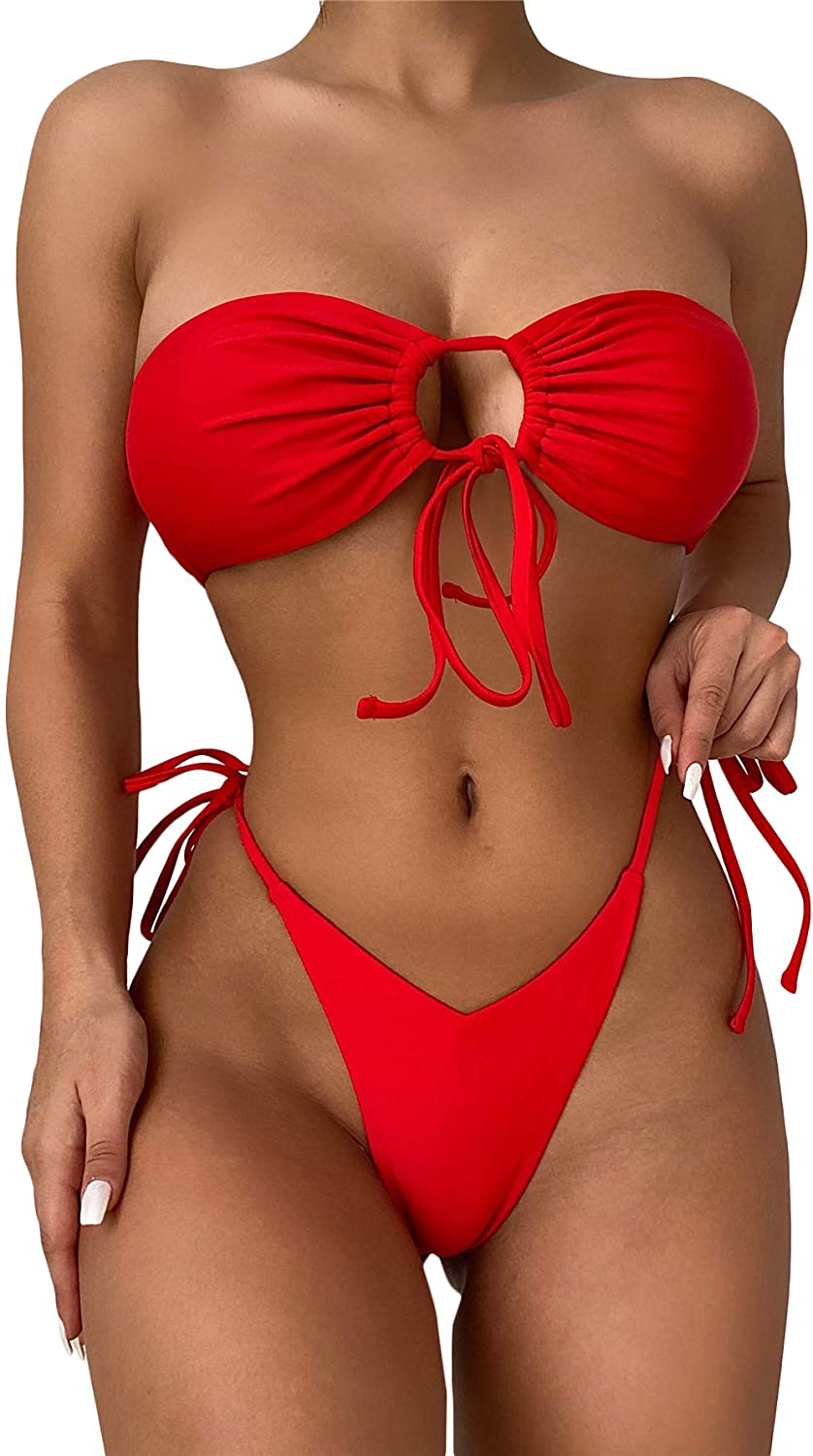 SOLY HUX Women's Floral Print Tie Front Bikini Bathing Suit 2 Piece Swimsuits Apparel & Accessories > Clothing > Swimwear KYLIE MAX   