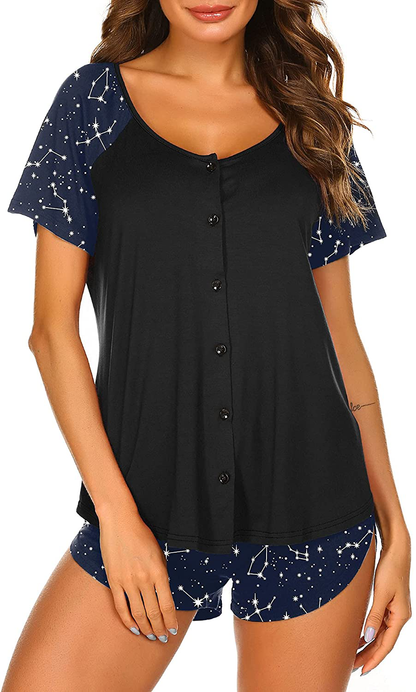 Ekouaer Women's Pajama Short Sleeve Sleepwear Soft Pj Set Top and Shorts Pajamas Set Apparel & Accessories > Clothing > Sleepwear & Loungewear > Pajamas Ekouaer Style 1_blue Stars Large 