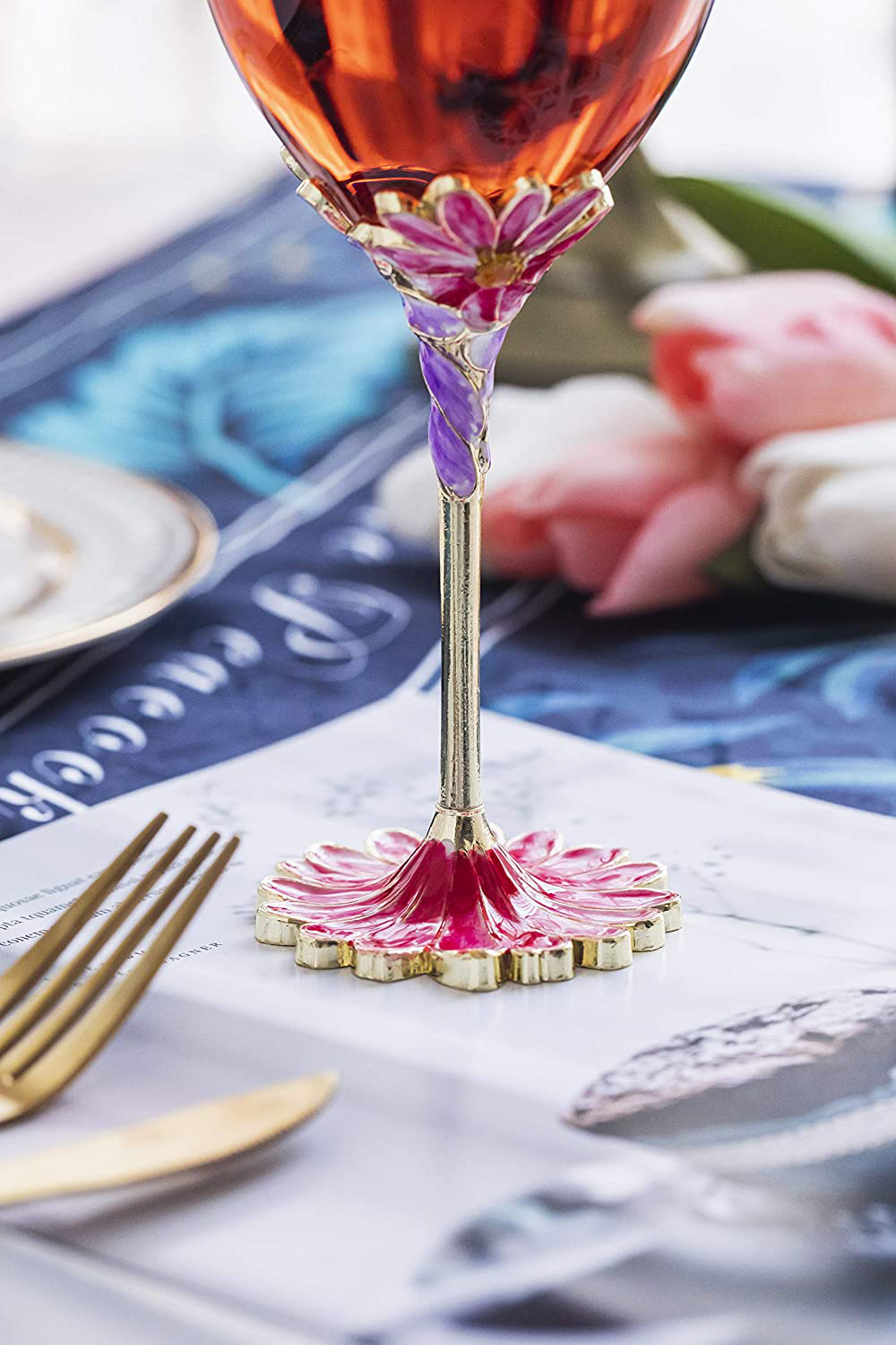 Luka Tech Enamels flower Lead-free Wine Glass Best Birthday Gifts For Women Wife Mom Friends Mothers Valentines Day (1 Pack) Arts & Entertainment > Party & Celebration > Gift Giving Luka Tech   