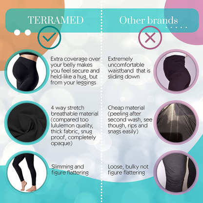 Maternity Leggings Active Wear over the Bump Pants Pregnancy Shaping over the Belly Postpartum Breastfeeding Apparel & Accessories > Clothing > Underwear & Socks > Shapewear Terramed Just Think Comfort   