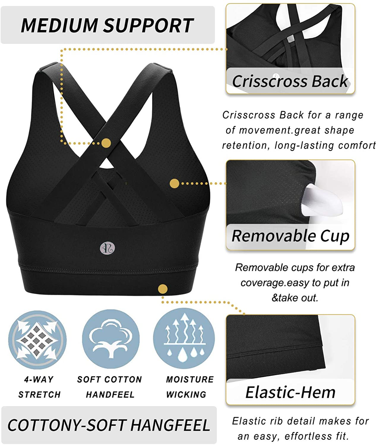 RUNNING GIRL Sports Bra for Women, Criss-Cross Back Padded Strappy Sports Bras Medium Support Yoga Bra with Removable Cups Apparel & Accessories > Clothing > Underwear & Socks > Bras Kylie Max   