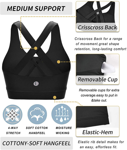 RUNNING GIRL Sports Bra for Women, Criss-Cross Back Padded Strappy Sports Bras Medium Support Yoga Bra with Removable Cups Apparel & Accessories > Clothing > Underwear & Socks > Bras Kylie Max   