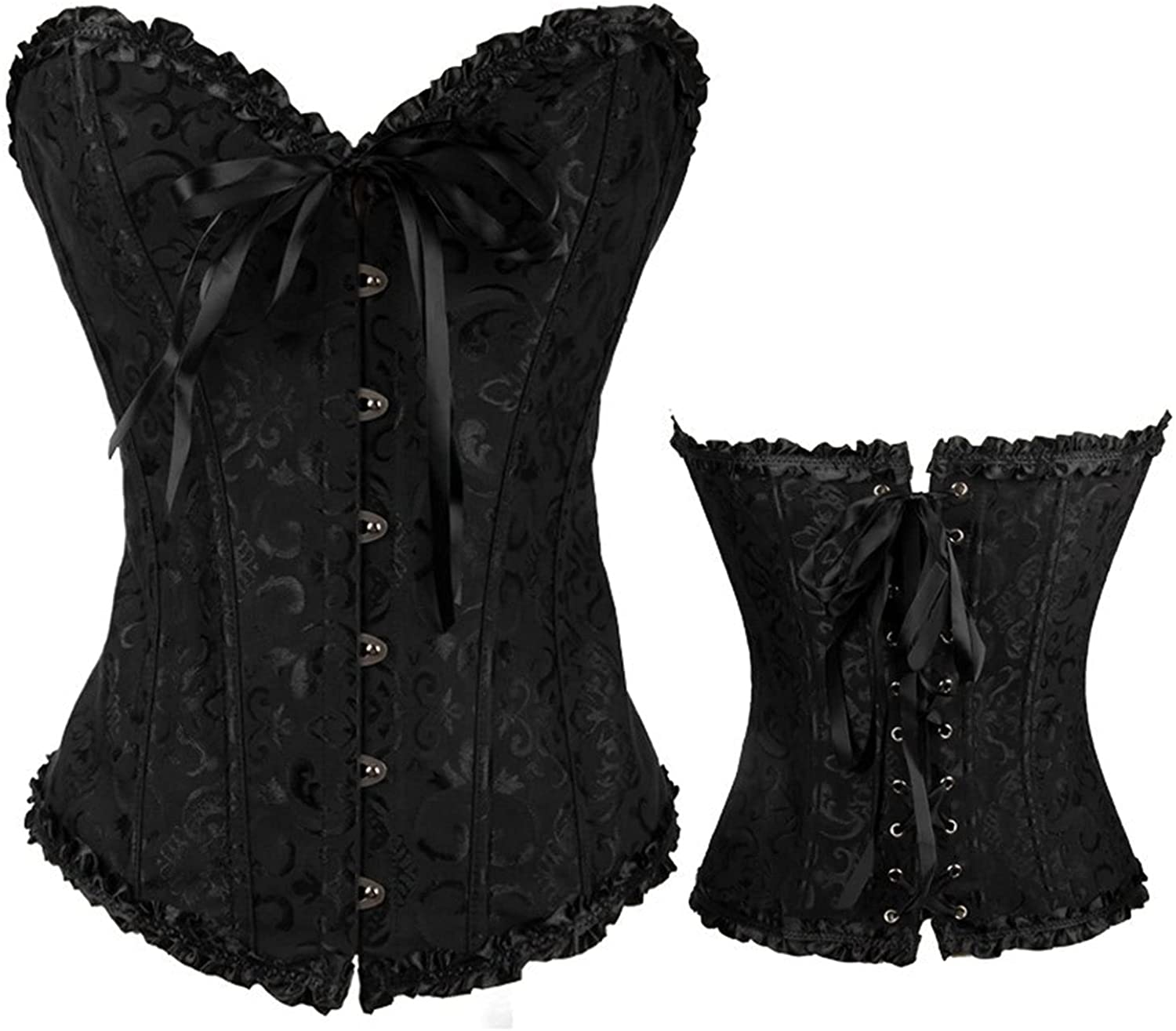 Lacing Corset for Women Lace Boned Overbust Body Shaper Bustier Sexy Satin Brocade Lingerie Shapewear Top Apparel & Accessories > Clothing > Underwear & Socks > Lingerie Generic   