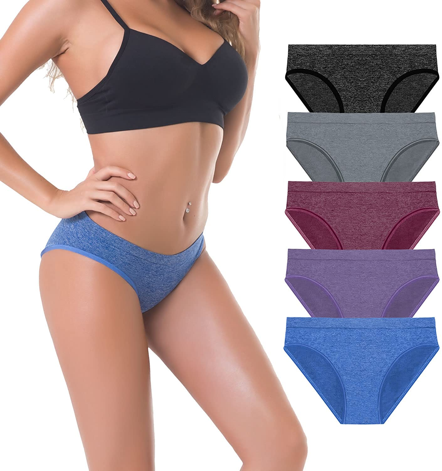 Women'S Low/High Waist Seamless Underwear Soft Full Coverage Ladies Panties Colorful Breathable Stretch Briefs 5-Pack Apparel & Accessories > Clothing > Underwear & Socks > Underwear LALESTE J016-2 Small 