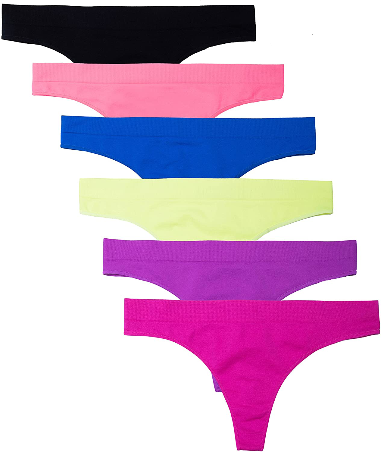 Kalon 6 Pack Women's Nylon Spandex Thong Underwear Apparel & Accessories > Clothing > Underwear & Socks > Underwear Kalon Neons X-Small 