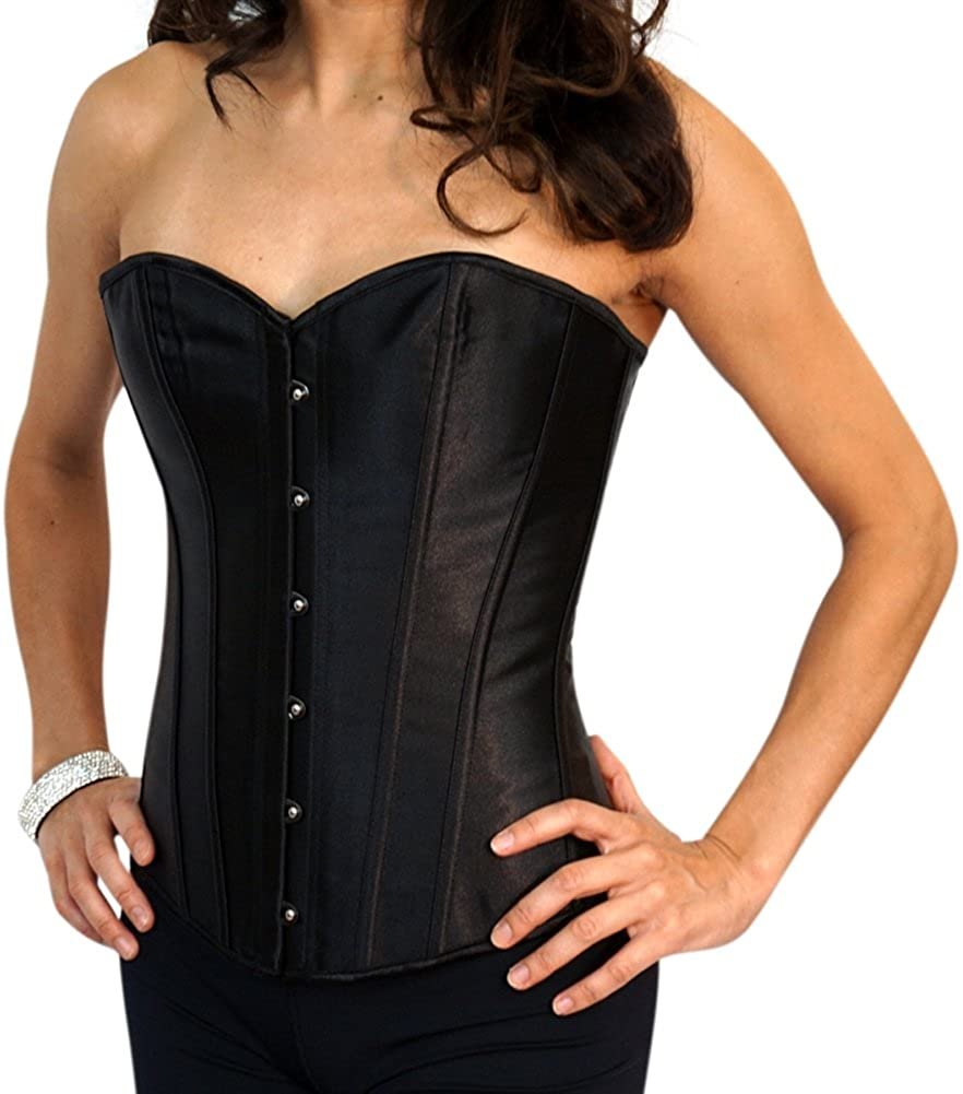 Chicastic Black Satin Sexy Strong Boned Corset Lace up Overbust Waist Cincher Bustier Bodyshaper Top - Also White & Red Apparel & Accessories > Clothing > Underwear & Socks > Lingerie Chicastic   