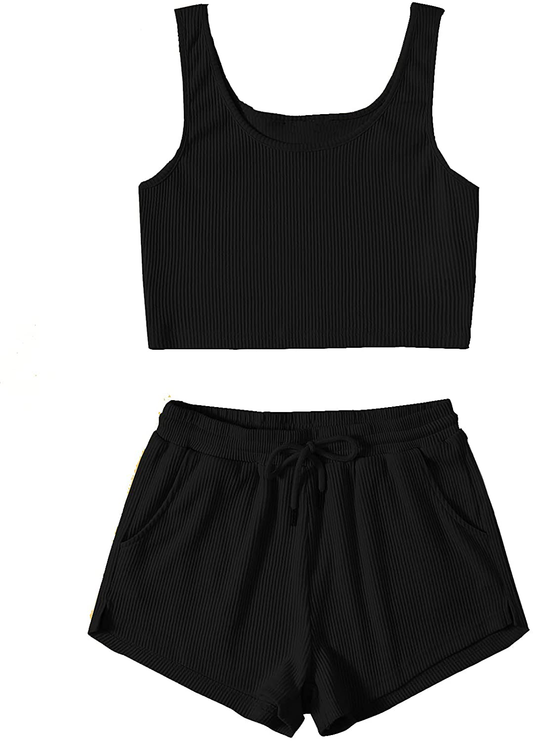 Sweatyrocks Women'S Suit Two Piece Outfits Sleeveless Crop Cami Top and Shorts Set Apparel & Accessories > Clothing > Sleepwear & Loungewear Kylie Max   