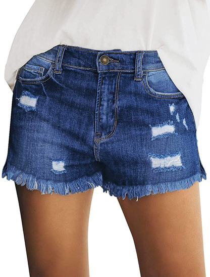 Luvamia Women'S Casual Mid Rise Denim Shorts Stretch Ripped Raw Hem Jean Shorts Apparel & Accessories > Clothing > Shorts Kylie Max   