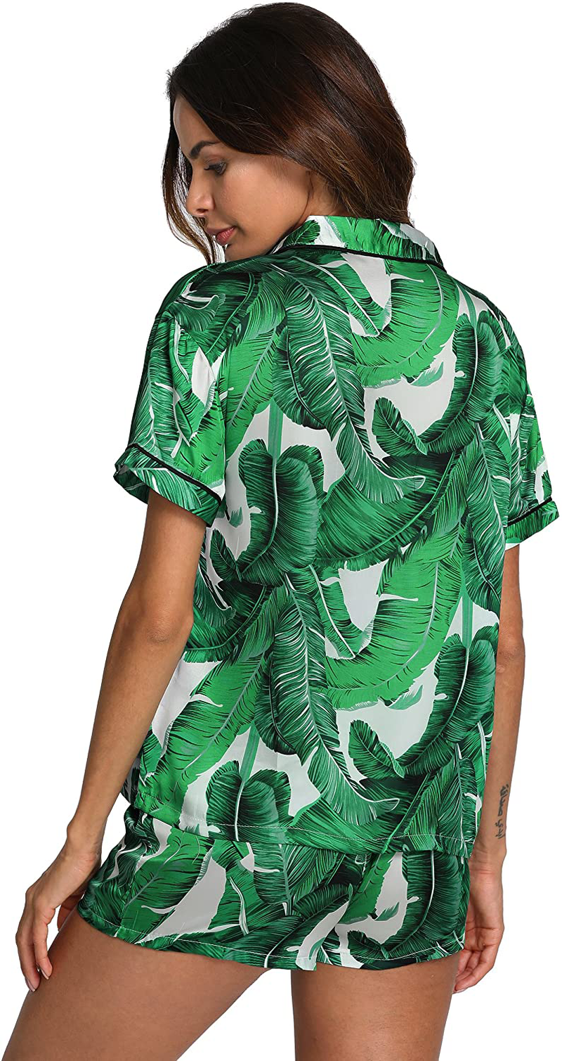 Floerns Women's Notch Collar Palm Leaf Print Sleepwear Two Piece Pajama Set Apparel & Accessories > Clothing > Sleepwear & Loungewear > Pajamas Floerns   