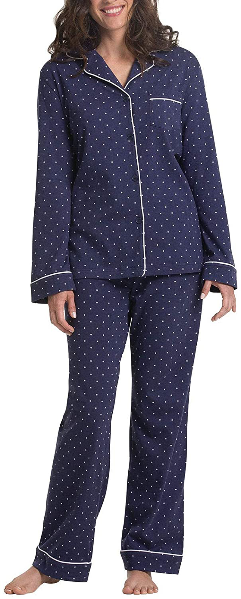 PajamaGram Pajama Set for Women - Cotton Jersey Pajamas Women Apparel & Accessories > Clothing > Sleepwear & Loungewear > Pajamas PajamaGram Navy - Polka Dot 1X 