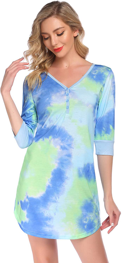 Ekouaer Women'S Nightgown Sleep Nightshirt Sleepshirt Button down Pajama Dress Sleepwear Apparel & Accessories > Clothing > Sleepwear & Loungewear > Nightgowns Kylie Max   