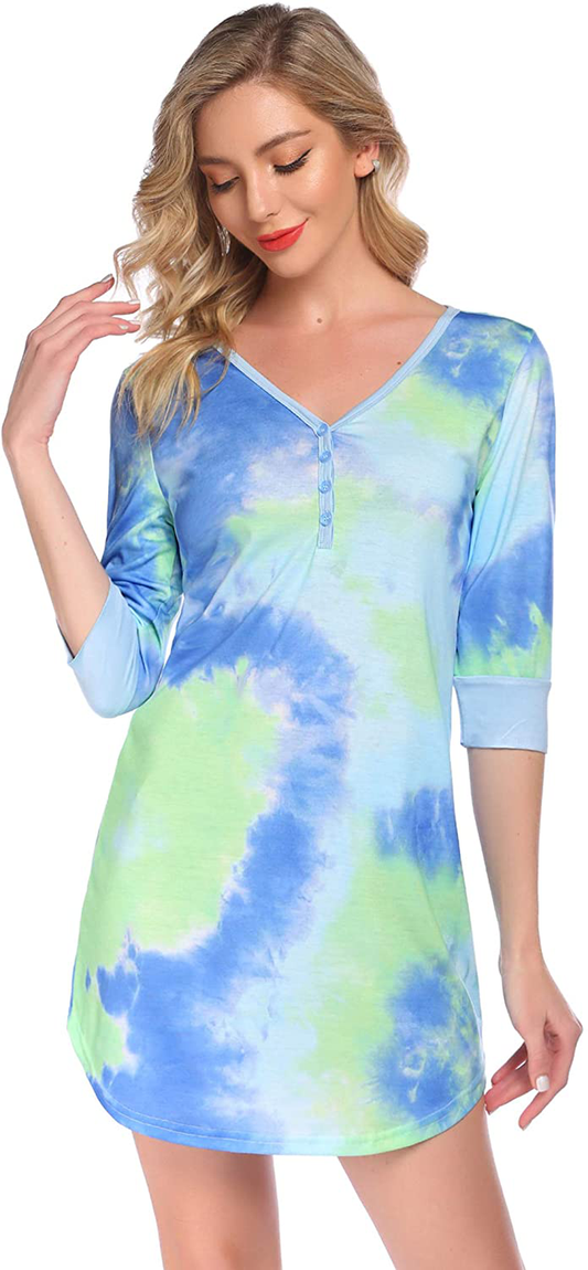 Ekouaer Women'S Nightgown Sleep Nightshirt Sleepshirt Button down Pajama Dress Sleepwear Apparel & Accessories > Clothing > Sleepwear & Loungewear > Nightgowns Kylie Max   