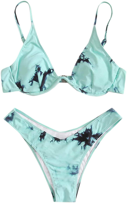SweatyRocks Women's Sexy Bathing Suits Spaghetti Strap Floral Bikini Set Underwire Swimsuit Apparel & Accessories > Clothing > Swimwear SweatyRocks Light Green Large 