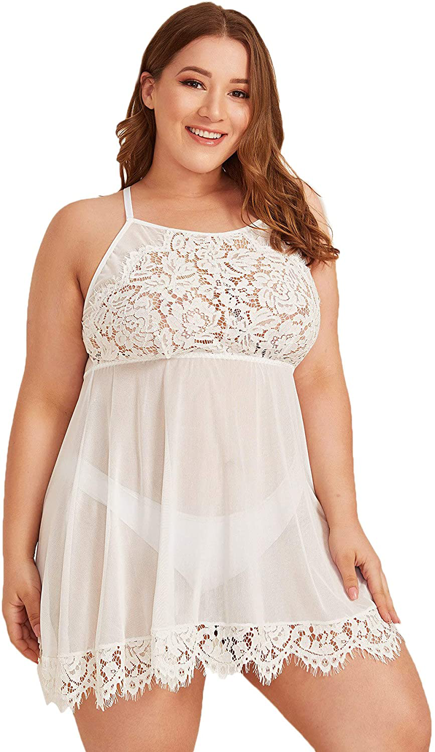 Floerns Women'S plus Size Lace Strap Babydoll Sleepwear Sexy Lingerie Apparel & Accessories > Clothing > Underwear & Socks > Lingerie Kylie Max   