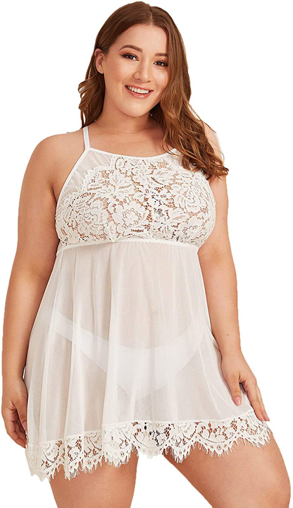 Floerns Women'S plus Size Lace Strap Babydoll Sleepwear Sexy Lingerie Apparel & Accessories > Clothing > Underwear & Socks > Lingerie Kylie Max   