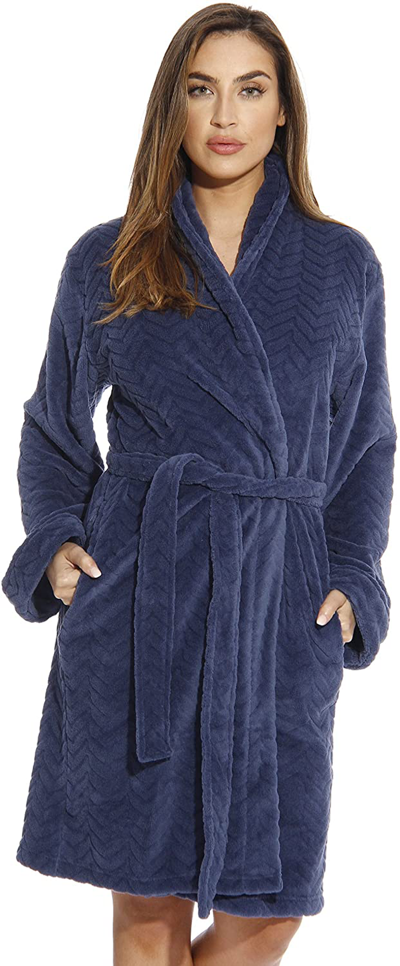 Just Love Kimono Robe Velour Chevron Texture Bath Robes for Women Apparel & Accessories > Clothing > Sleepwear & Loungewear > Robes Just Love Navy 3X 