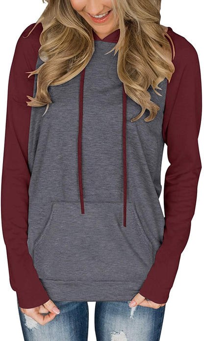 PINKMSTYLE Womens Color Block Hoodies Casual Lightweight Drawstring Pullover Sweatshirt Fall Long Sleeve Tops with Pocket Apparel & Accessories > Clothing > Activewear Kylie Max   