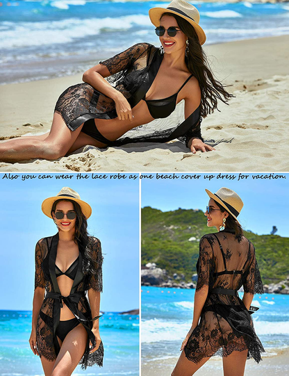 Avidlove Women Kimono Robe Floral Lace Babydoll Lingerie Sheer Mesh Nightgown Apparel & Accessories > Clothing > Underwear & Socks > Lingerie Kylie Max   