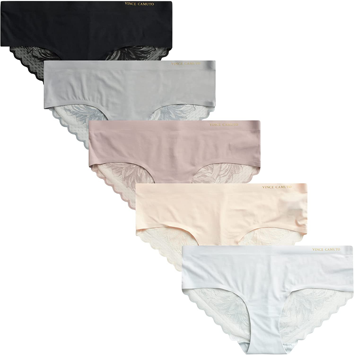 Vince Camuto Women'S No Show Microfiber Hipster Panty Underwear Multi-Pack Apparel & Accessories > Clothing > Underwear & Socks > Underwear Vince Camuto Oyster White/Warm Taupe/Morganite/Ultimate Grey/Black X-Large 