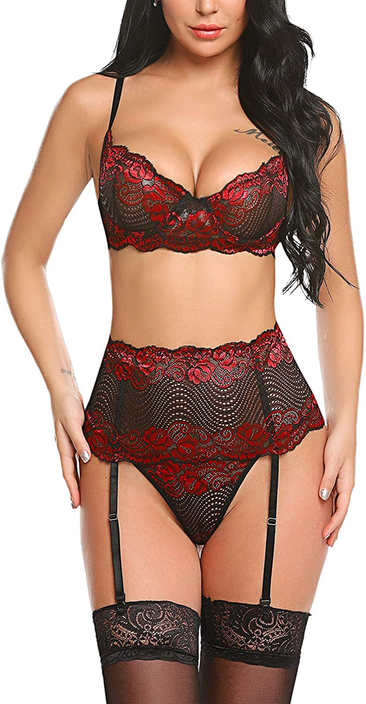 Avidlove Women Lingerie Set with Garter Belts Sexy Bra and Panty Underwire Lingerie Sets Apparel & Accessories > Clothing > Underwear & Socks > Lingerie Kylie Max   
