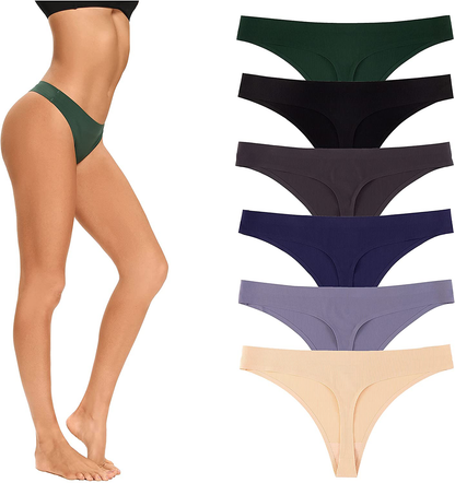 Imakokoni Seamless Thongs for Women No Show 6 Pack Women's Nylon Spandex Thong Underwear Apparel & Accessories > Clothing > Underwear & Socks > Underwear imakokoni Multi-i Medium 