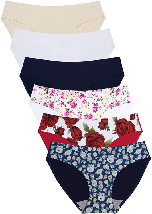 Wealurre Seamless Underwear Invisible Bikini No Show Nylon Spandex Women Panties Apparel & Accessories > Clothing > Underwear & Socks > Underwear Wealurre B/W/a/Floral Medium 