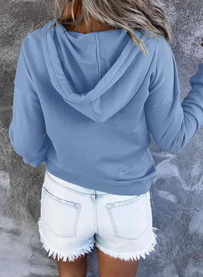 Dokotoo Womens Casual Button Collar Drawstring Long Sleeve Hoodies Pullover Sweatshirts Hooded Tops Apparel & Accessories > Clothing > Activewear Kylie Max   