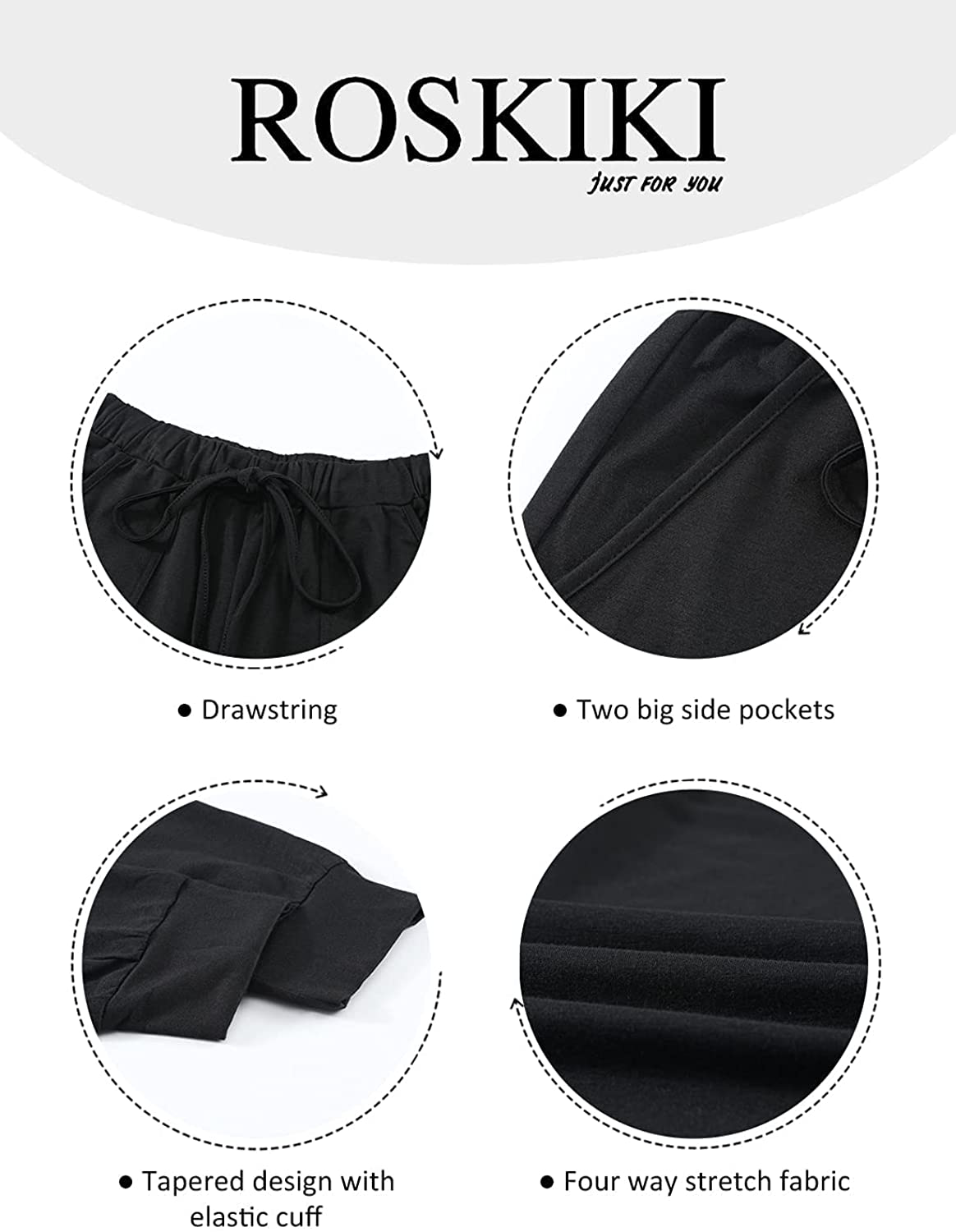 ROSKIKI Womens Leopard Drawstring Elastic Waist Sports Lounge Pants with Pockets Apparel & Accessories > Clothing > Activewear Kylie Max   
