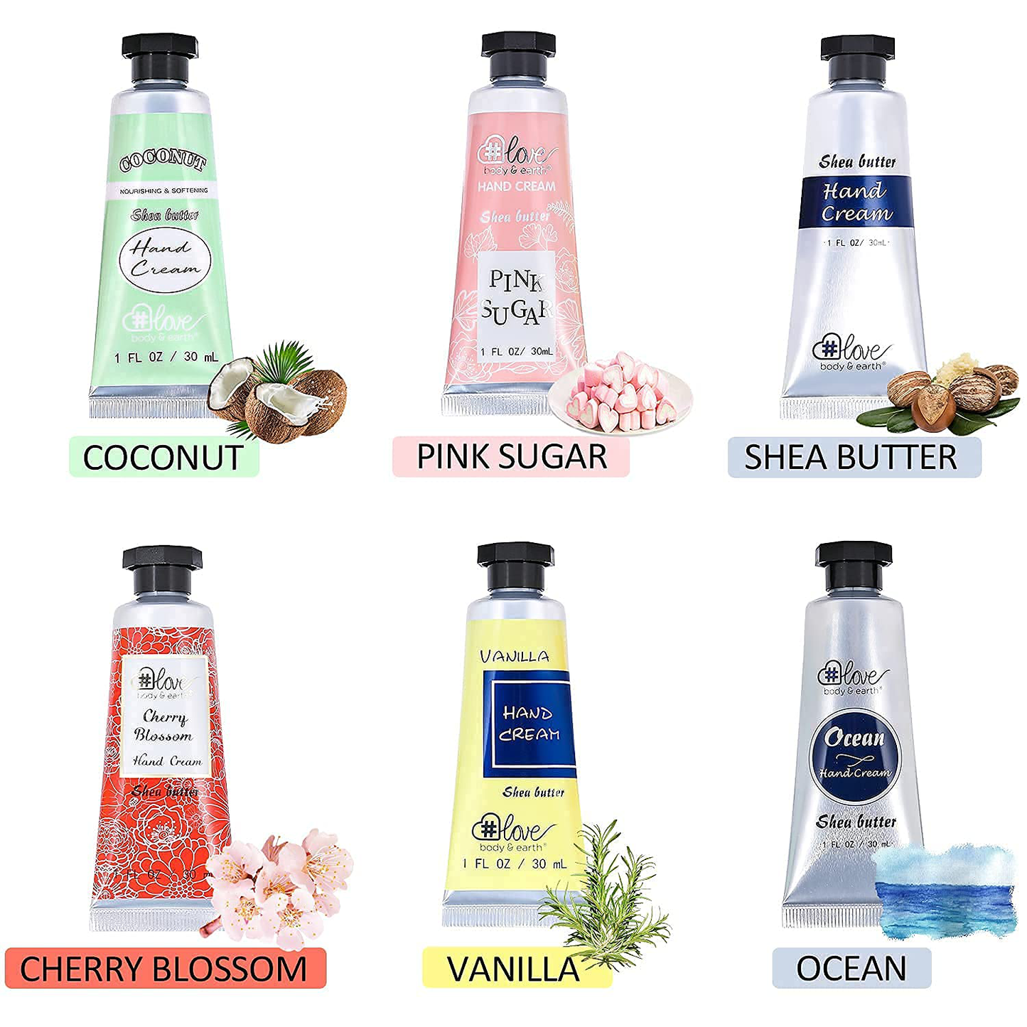Shea Butter Hand Cream Set - Pack of 6 Hand Lotion Gift Set for Rough Dry Hands, Non-greasy 6 Plant Fragrances, Hand Cream Set for Women Gifts, Birthday Christmas Gifts for Women Arts & Entertainment > Party & Celebration > Gift Giving BODY & EARTH # LOVE   
