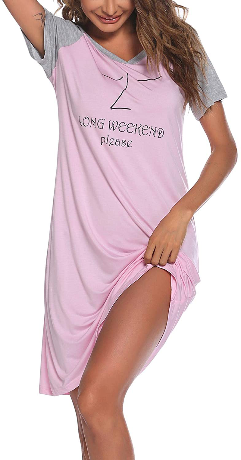 Ekouaer Womens Nightgowns Short Sleeve Nightshirts Printed Sleepwear Soft Sleep Shirts S-3XL Apparel & Accessories > Clothing > Sleepwear & Loungewear > Nightgowns Kylie Max   