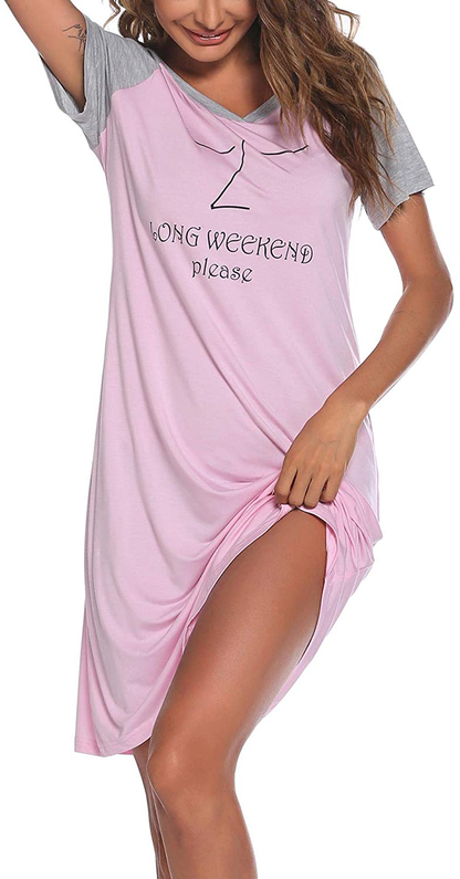Ekouaer Womens Nightgowns Short Sleeve Nightshirts Printed Sleepwear Soft Sleep Shirts S-3XL Apparel & Accessories > Clothing > Sleepwear & Loungewear > Nightgowns Kylie Max   