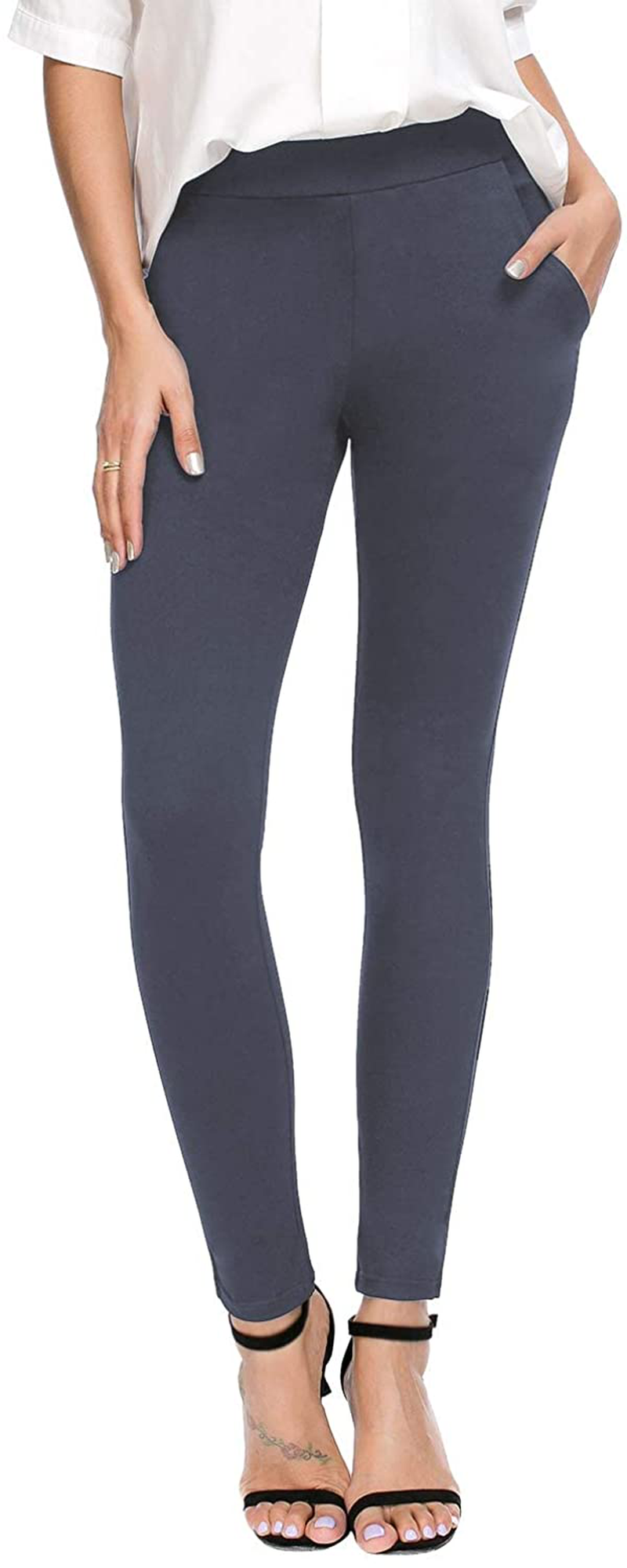 Bamans Women's Skinny Leg Work Pull on Slim Stretch Yoga Dress Pants w/Tummy Control Apparel & Accessories > Clothing > Activewear Bamans Grey Medium 