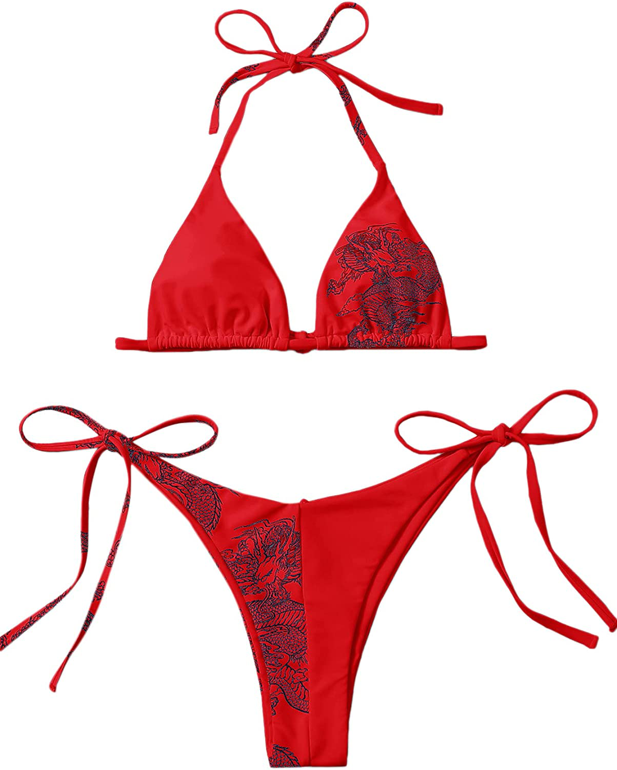 SOLY HUX Women's Halter Triangle Tie Side Bikini 2 Piece Swimsuits Apparel & Accessories > Clothing > Swimwear SOLY HUX Red X-Small 