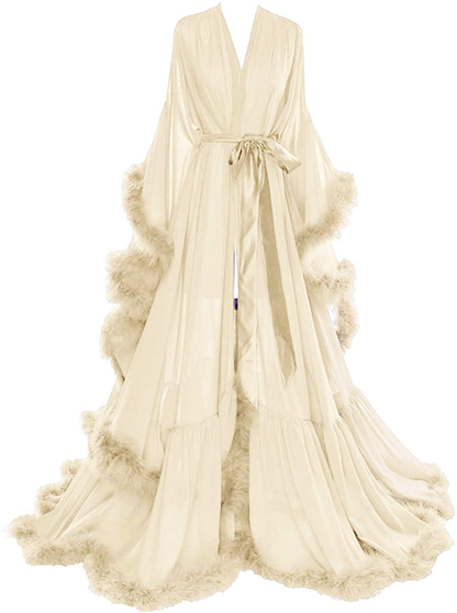 Molisa Women'S Sexy Feather Bridal Robe Long Wedding Scarf Illusion Bathrobe Sleepwear Lingerie Robe Nightgown Apparel & Accessories > Clothing > Sleepwear & Loungewear > Robes Molisa   