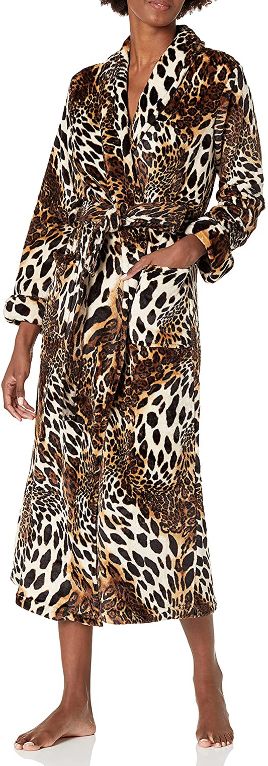 Natori Womens Plush Leopard Robe Apparel & Accessories > Clothing > Sleepwear & Loungewear > Robes Natori Chestnut Small 