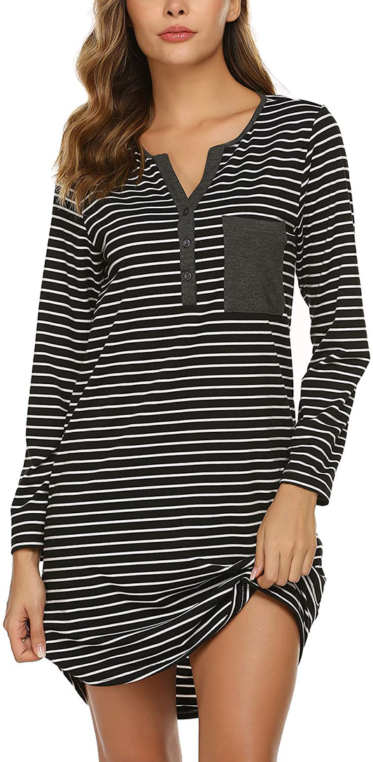 Ekouaer Women'S Nightshirt Long Sleeve Button down Nightgown V-Neck Sleepwear Short Sleeve Pajama Dress Apparel & Accessories > Clothing > Sleepwear & Loungewear > Nightgowns Kylie Max   