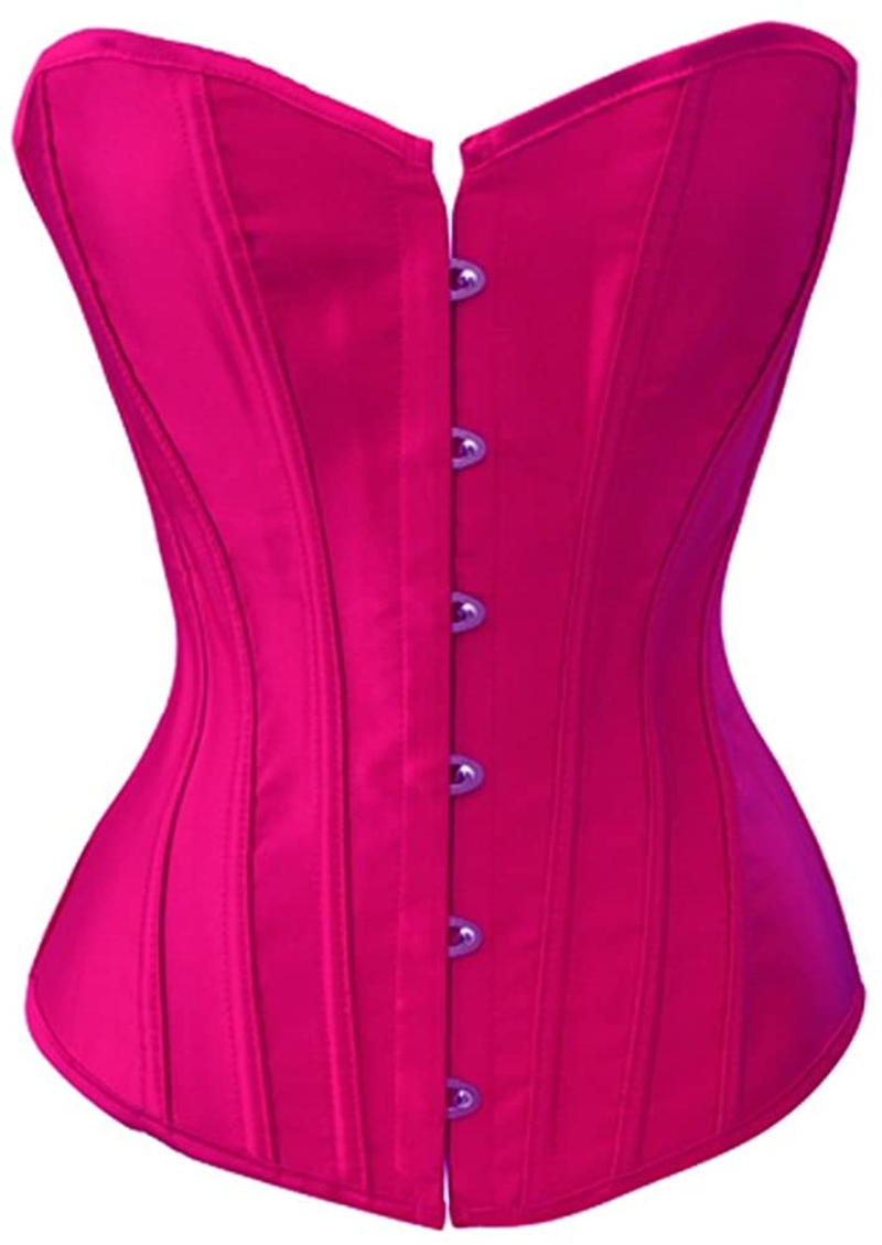 Chicastic Black Satin Sexy Strong Boned Corset Lace up Overbust Waist Cincher Bustier Bodyshaper Top - Also White & Red Apparel & Accessories > Clothing > Underwear & Socks > Lingerie Chicastic Hot Pink 3X 