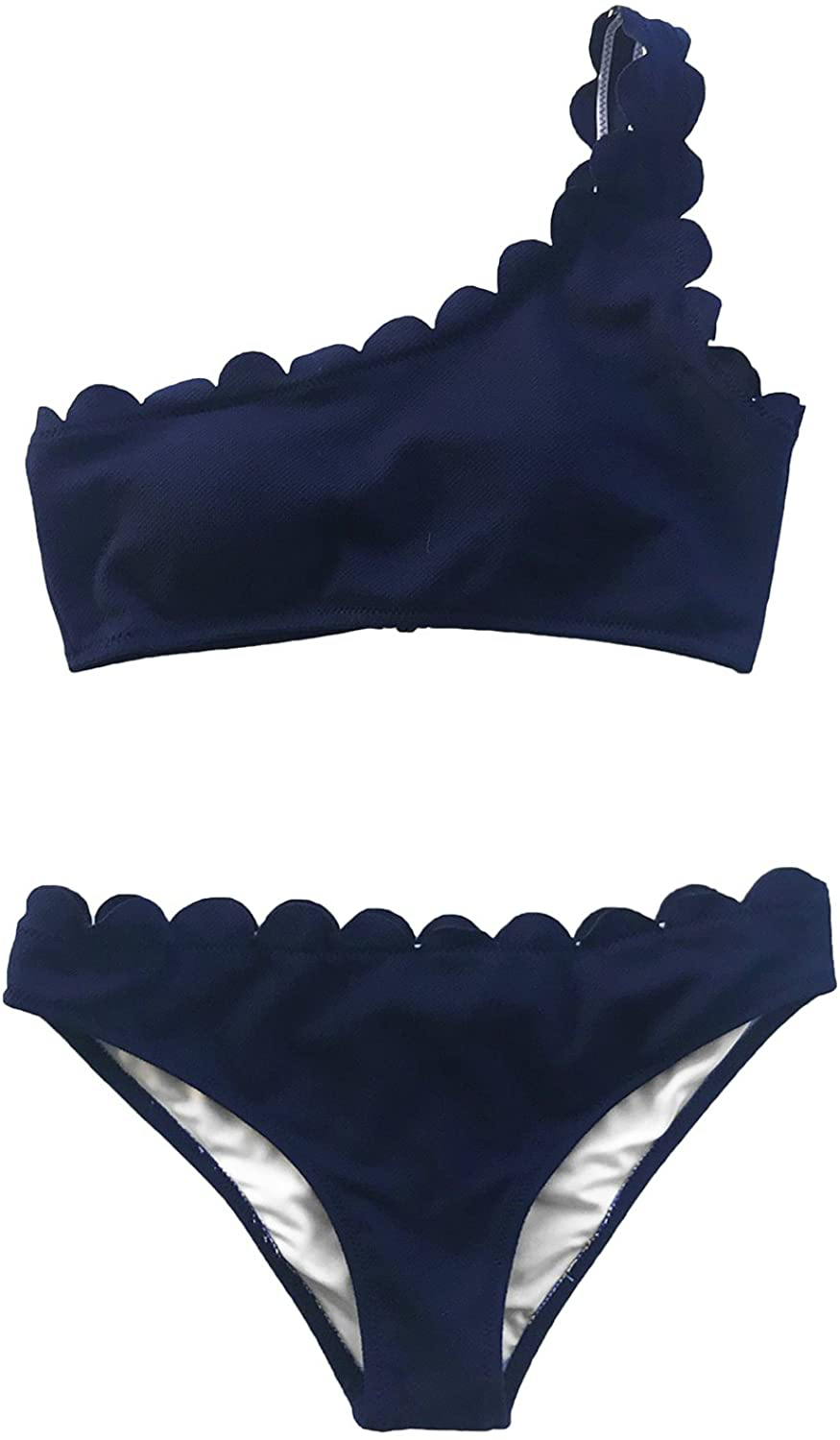 CUPSHE Women's Solid Wavy Edge One-Shoulder Bikini Set Rain of Petals Apparel & Accessories > Clothing > Swimwear CUPSHE   