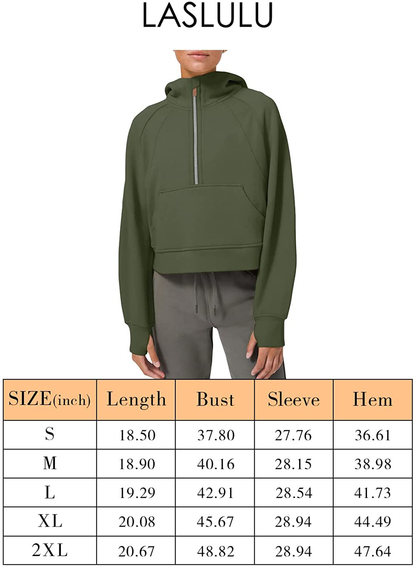 LASLULU Womens Hoodies Fleece Lined Collar Pullover 1/2 Zipper Sweatshirts Long Sleeve Crop Tops Sweater Thumb Hole Apparel & Accessories > Clothing > Activewear Kylie Max   