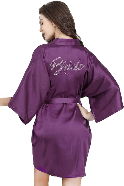 EPLAZA Women'S One Size Silver Rhinestones Bride Bridesmaid Short Satin Robes for Wedding Party Getting Ready Apparel & Accessories > Clothing > Sleepwear & Loungewear > Robes Kylie Max   