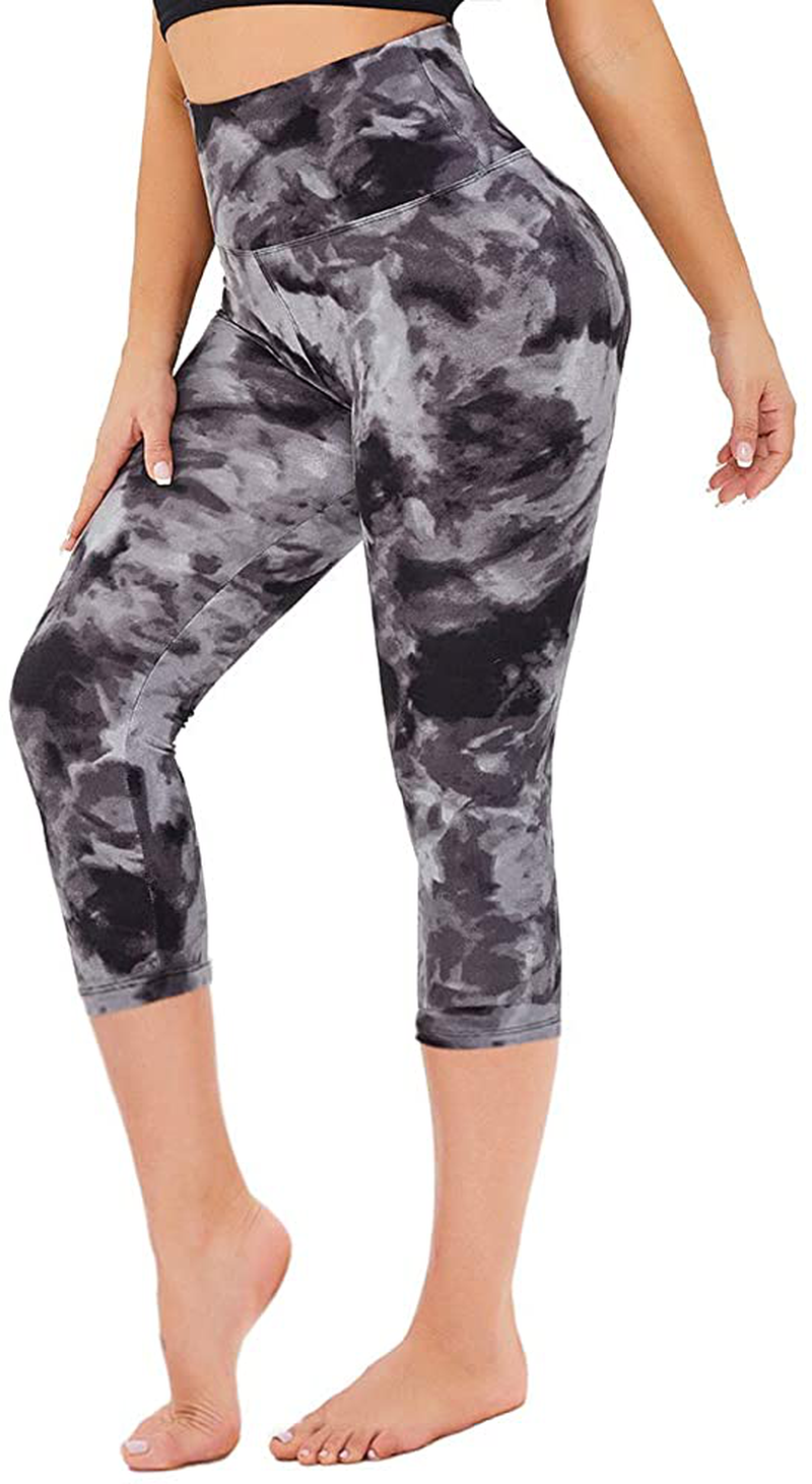 GAYHAY High Waisted Capri Leggings for Women - Soft Slim Tummy Control - Exercise Pants for Running Cycling Yoga Workout Apparel & Accessories > Clothing > Activewear GAYHAY Tyedye Black Small-Medium 