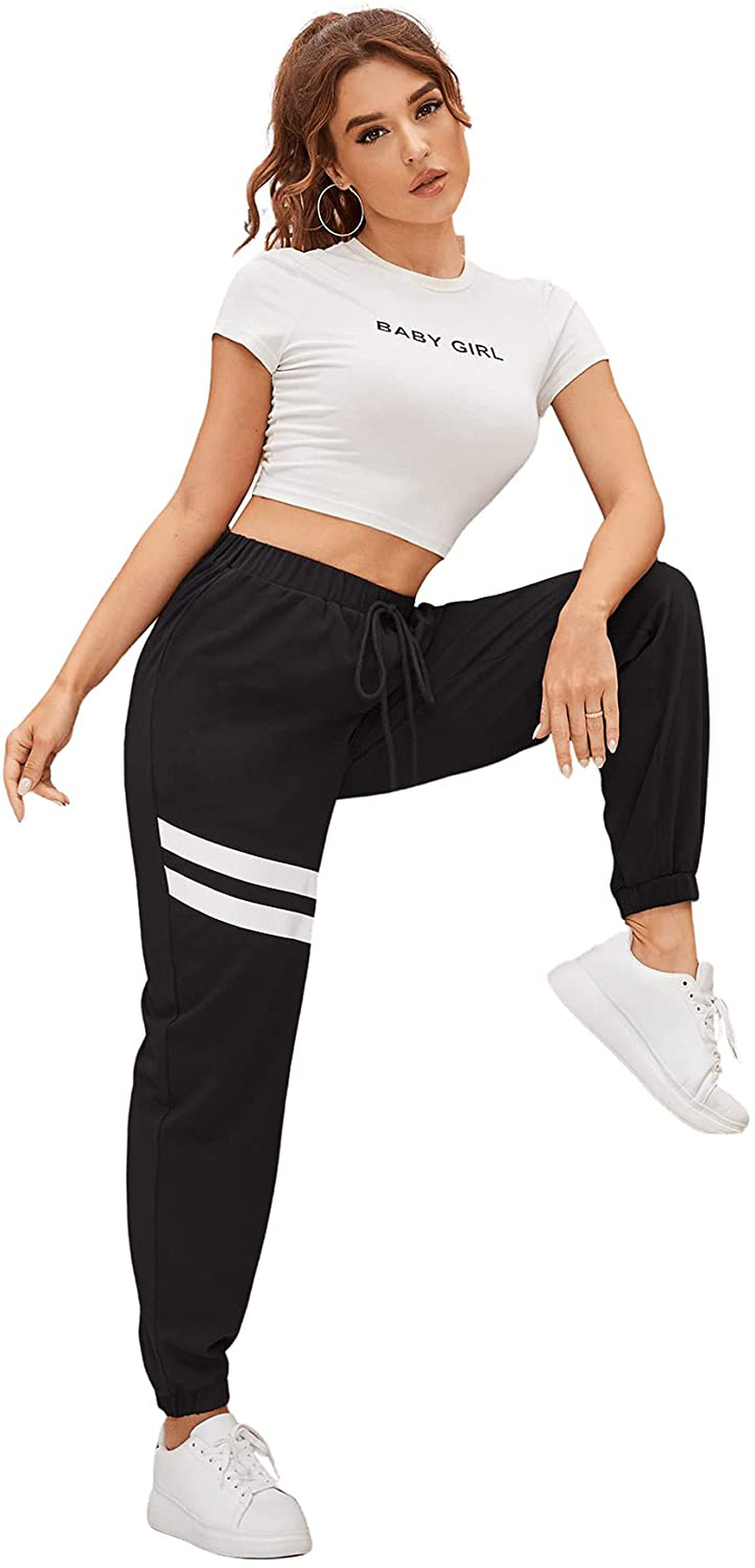 Sweatyrocks Women'S Drawstring Waist Striped Side Jogger Sweatpants with Pocket Apparel & Accessories > Clothing > Activewear Kylie Max   