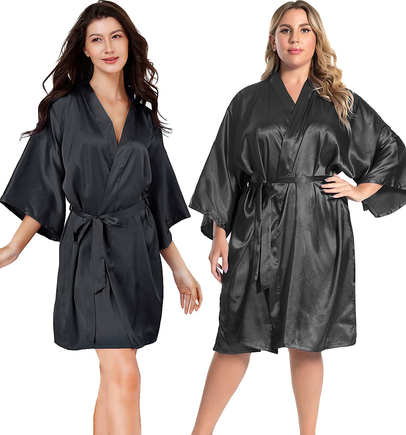 EPLAZA Women Silky Satin Robe Wedding Bridal Party Bride Bridesmaid Robes Kimono Loungewear Dressing Gowns Apparel & Accessories > Clothing > Sleepwear & Loungewear > Robes EPLAZA Black XX-Large-3X-Large 