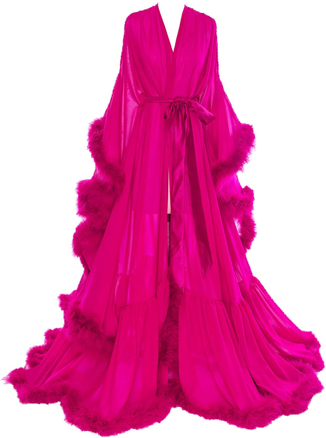 Molisa Women'S Sexy Feather Bridal Robe Long Wedding Scarf Illusion Bathrobe Sleepwear Lingerie Robe Nightgown Apparel & Accessories > Clothing > Sleepwear & Loungewear > Robes Molisa   